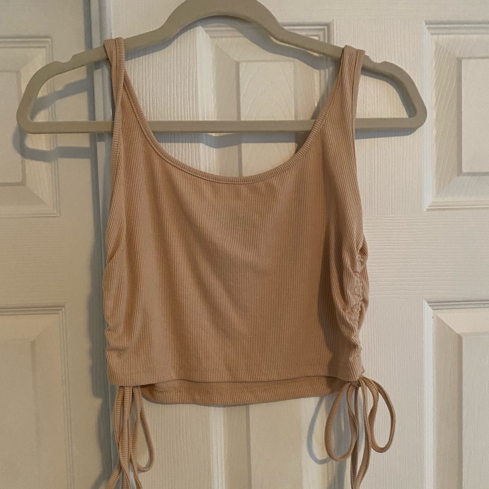 Tan tank top with cinching on side